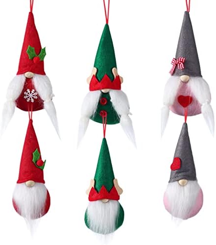 Ornamentos de árvores gnome Conjunto de 6, enfeites artesanais de Natal, luxuosos, elfos de Natal, de Natal, decoração de férias em casa