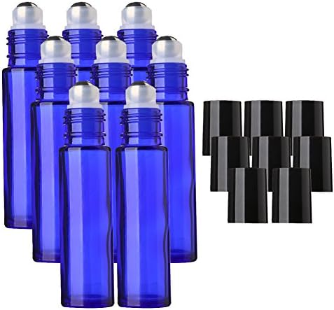 Rolagem azul sinídeo em garrafas de vidro, 8 pacote de 10 ml garrafa de rolo de óleo essencial com bolas de metal de aço inoxidável