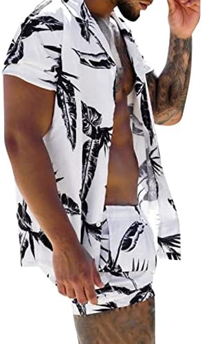 Men's Hawaiian Button Down Camisa Conjunto de folhas Camisas e shorts de manga curta