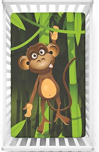 Jungle temático ajustado Mini lençóis de berço, lençóis de berço portáteis Criança de colchão macia de criança macia para menino ou garotinha ou berçário, 24 “x38”, marrom e samambaia verde