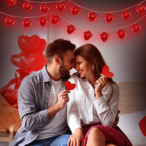 Lebery Decorações do dia dos namorados Luzes de cordas - 14,5 pés 40led Heart Shapes Fairy String Lights, 8 Modos Operado por