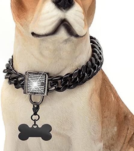 Nikpet Black Dog Chain Collar Metal Aço inoxidável Corrente de ligação cubana forte Coloque de mastigação pesada Colo de