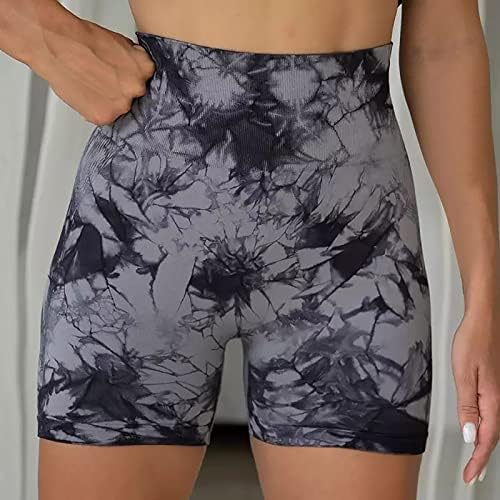 Míshui shorts ativos shorts femininos Moda Tie tingida de impressão Sporte de cintura alta calça elástica de calças finas