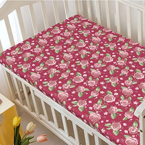 Folha de berço com tema de rosa, colchão de berço padrão folha de lençóis macios e respiráveis ​​lençóis para meninos para