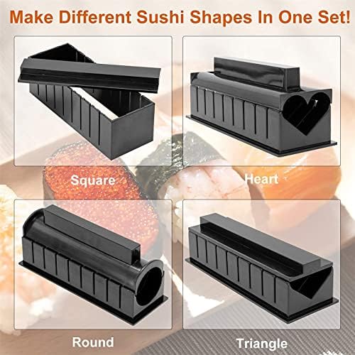 Rrmman 10 peças Sushi Making Kit para iniciantes, ferramenta de fabricante de sushi plástico com várias formas molde de