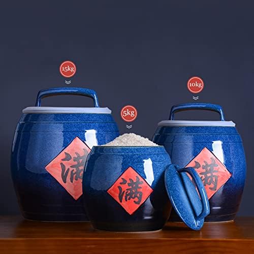 Dispensador de arroz de cerâmica Recipiente de armazenamento de cereais Distribuidor de grãos de porcelana chinesa adequado para