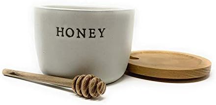 Panela de mel de grés com escorregamento de madeira acacia e tampa por lareira e mão com magnólia