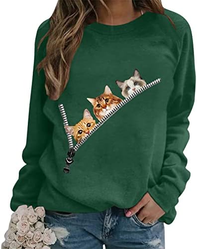 Camisão de moletom de gato feminino Camisas gráficas de animais fofos Trendy Novelty Funny Tampa Tops
