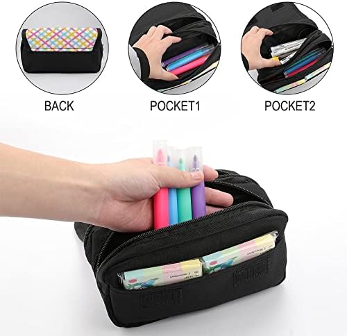 Linhas de listras coloridas Caixa de lápis de padrão chique Double zip caneta saco de caneta de grande capacidade Paptions saco de papelaria para escritório em casa