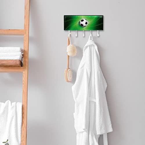 Organizador de rack de fundo verde de futebol de futebol com 5 ganchos na parede banheiro da banheiro prateleira prateleira de armazenamento multifuncional