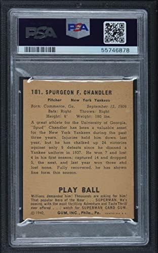 1940 Play Ball 181 Spud Chandler New York Yankees PSA PSA 4.00 Yankees