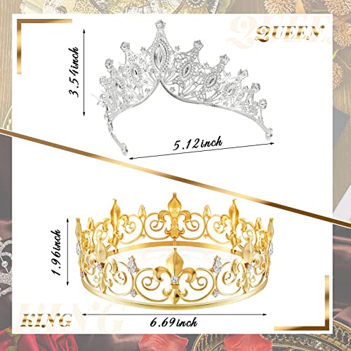 4 PCs Prom King e Queen Crowns for Men Women Barroco Queen Crown Tiara Crystal Band Band King Metal Crowns Homecoming Casamento Gótico Acessórios para Casamentos para Festas de Aniversário de Halloween