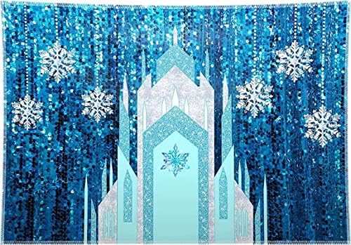 ZTHMOE 84X60in Fabric Snow Castelo de neve de neve menina Festa de aniversário Princesa Decoração Banco de bandeira de neve cortina de neve