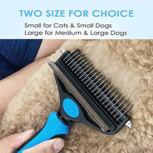 Escova de cachorro para derramamento - pincel dessediado de 2 lados para cães e gatos - pente premium para cães de cabelos curtos e longos, gatos e outros animais de estimação - azul, 1,0 contagem