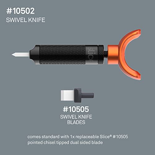 Fatie 10502, faca giratória, ideal para padrões detalhados em trabalho de couro, lâmina de cerâmica amigável para dedos, nunca precisa de afiar, nunca enferruja, dura 11x desde que metal