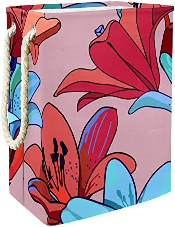 Inomer Red Blue Lily Lily Floral Planto Floral Lavanderia Grande cesto de roupas prejudiciais à prova d'água cesta de roupas para