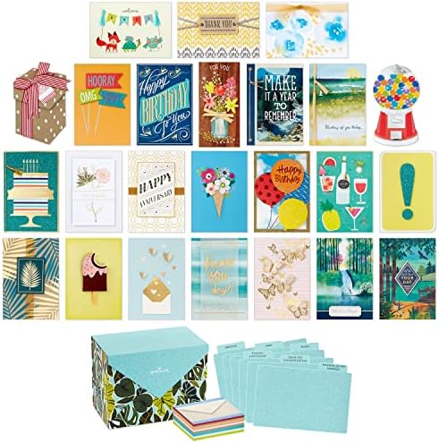 Caixa de sortimento para cartões de ocasião com envelopes, caixa organizadora de cartões feitos à mão com divisórias, vegetação