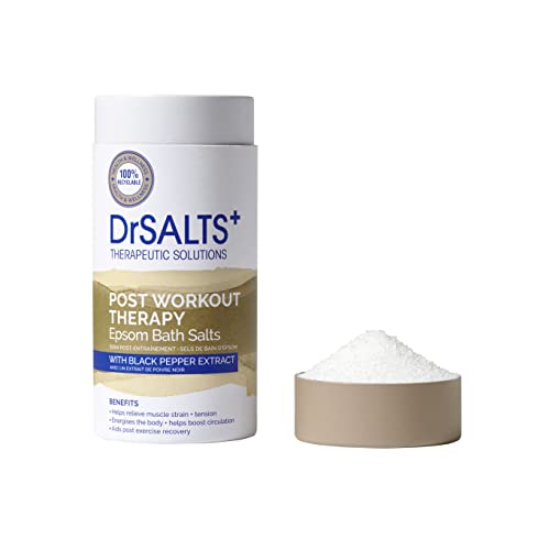 DRSALTS+ pós -treino Sais de Epsom de terapia, rejuvenescendo os sais de banho de Epsom para alívio da tensão muscular e recuperação de pós -treino com extrato de pimenta preta, 750 g