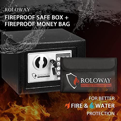 Roloway Steel Small Money Safe Box Silver com bolsa de dinheiro à prova de fogo para dinheiro e bolsa de documentos