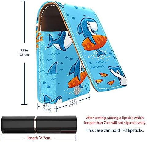 Caso de batom de maquiagem para tubarão externo ANS Pequenos Peixes Organizador portátil de batom com espelho Mini Makeup Bag leva até 3 batom
