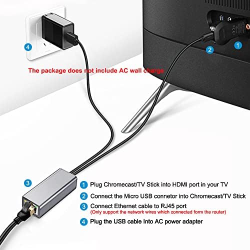 Adaptador Ethernet para Fire TV Stick Google Home Mini Chromecast e mais streaming de TV Sticks 10/100Mbps Rede Micro USB para RJ45 Adaptador Ethernet com Cabo de Fonte de Livre USB 3.3ft