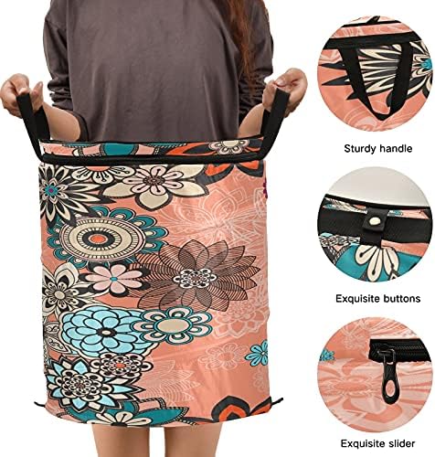 Xigua Mandala Pattern Pop -up Laundry cesto, cesta de roupas sujas portáteis dobráveis ​​com tampa com zíper, cesto
