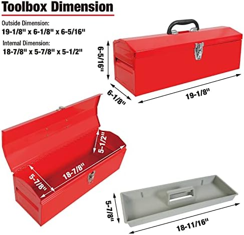 Big Red ATB212R TORIN 19 Aço portátil caixa de ferramentas Hip Roof Style Fool Box Organizador com fechamento de trava de metal e bandeja de armazenamento removível, vermelho