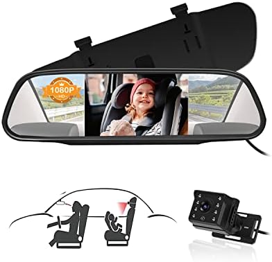 Câmera de carro para bebês de Antook 1080p, monitor e espelho de carro de 2 em 1, clipe fácil no espelho de vista traseira