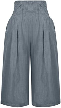 calça de perna larga de mulheres largas calças cortadas com cintura alta plissada calça leve de verão folga solta calças de soldados calças de moletom