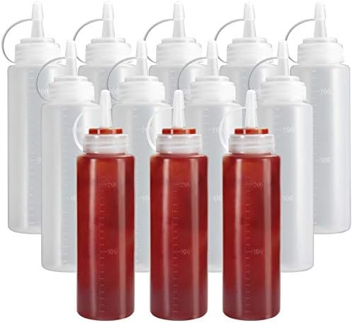 12 Pack Ketchup Squeeze Garrafas - OAMCEG 8 oz Plástico Squeeze garrafas e tampas esguicadas com medições discretas, para ketchup,