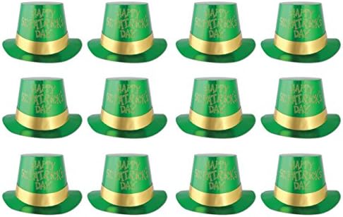 Beistle 12 peças brilhava no dia de São Patrício Chapéus - Leprechaun Supplies de festa temática, verde/ouro