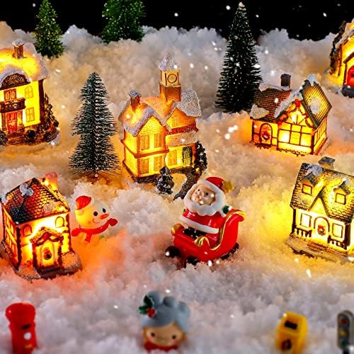 29 peças Vila de Natal Conjuntos de cenas de Natal Decoração de estatuetas LED LED LIGADO VILA CASAS CASAS CRANEIRAS CASA DE POLI