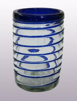MEXHANDCraft Cobalt Blue Spiral 120 oz Pitador e 6 copos de bebida, vidro reciclado, sem chumbo, sem toxinas