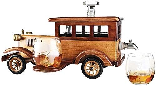 Conjunto de decantador de uísque de carro antiquado, com copos de moda antiga de 2-10 onças de uísque, carro antiquado antigo, decantadores de bebidas alcoólicas de decoração de 750 ml