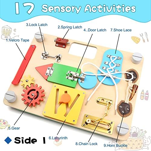 Montessori Busy Board para crianças pequenas 1-3, Brinquedos educacionais sensoriais de madeira para menino de 2-4 anos, menino