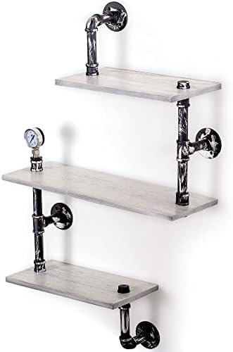 Rawsons Industrial Pipe prateleiras rústicas montadas na parede, prateleira de madeira rústica de 24 polegadas, estante de livros de diy de 3 camadas, prateleiras de armazenamento para sala de estar, quarto, escritório, prateleiras de banheiro da fazenda, retro, branco