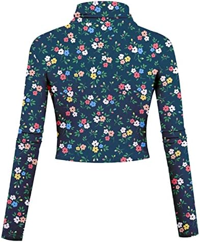 Nrealy BLUSA Tops de manga longa para mulheres Leopard/camisetas de impressão floral High Neck Casual Camise
