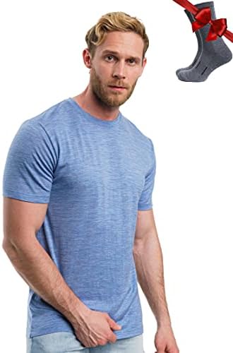 Merino.Tech Merino Wool T -shirt Mens - de lã orgânica de lã de camisa leve camada de base leve + meias de