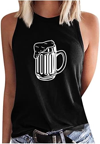 Tampo de tanque de estampa de vidro de cerveja Brkewi para mulheres casuais de verão sem mangas de camiseta gráfica de camiseta