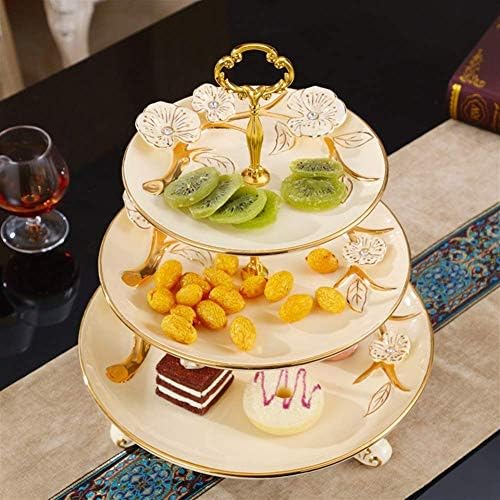 Placa de frutas de fruta de cerâmica em estilo europeu de KXA, três camadas de sobremesa de sobremesa de chá de chá de fruta de três