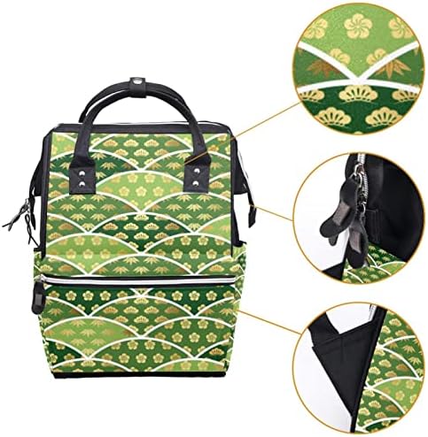 Padrão auspicioso tradicional japonês com pinheiro verde Backpack Backpack Baby Nappy Sacos Multi -Função Bolsa de Viagem