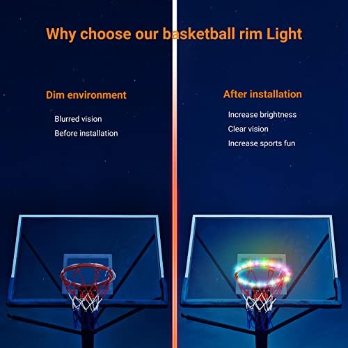Luz de argola de basquete LED Luz de aro de basquete de controle remoto com 17 cores 7 modos de iluminação e temporizadores, luz