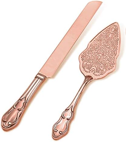 Conjunto de servidores de bolo de casamento de ouro rosa rosa - faca de corte de bolo vintage e servidor para uso de