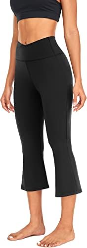 Calças de ioga de bootcut feminino - leggings de flare para mulheres com cintura alta crossover treino lounge sino inferior