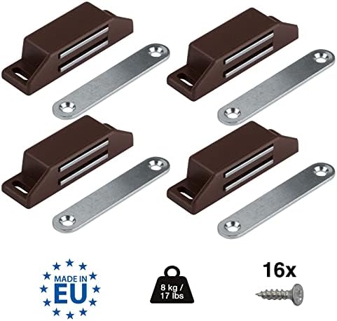Ímãs de gabinete Loumaxx Extra Strong - Porta magnética Aplicação universal - Conjunto de 4 em Brown - Holding Force 17 libras