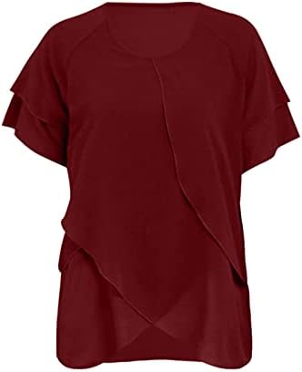 Mulheres plus size blusas de chiffon casual side flowy camisetas elegantes coloração sólida abaixa malha de manga curta