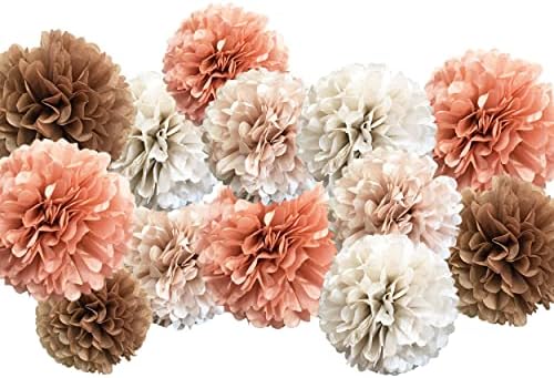 Tecidos pom pom poms decorações para festas de casamento - 20 peças empoeiradas rosa marrom castanho pastel kit de flores de papel de marfim para noivado de noivado