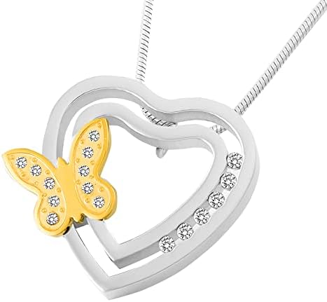 Lihifg Golden Butterfly com Crystal Heart Aço inoxidável Memorial de colares de urna para cinzas da cremação - lembrança de animais