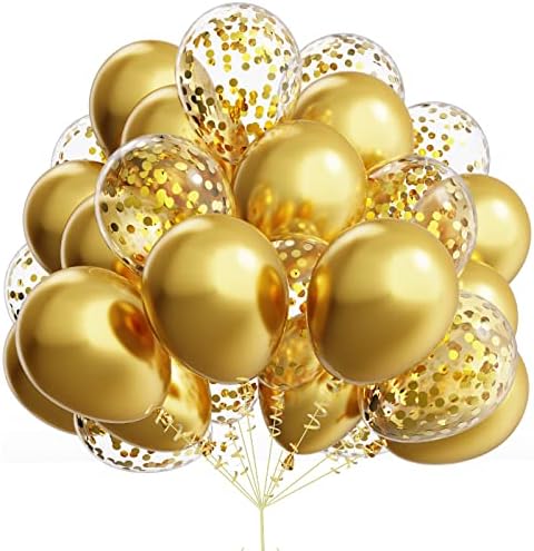 Kelfara Metallic Gold Balões 60pcs 12 polegadas de ouro metálico e balão de látex de confete para festa de aniversário