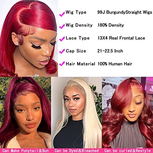 SAMRABEAUTY 99J Borgonha Lace Front Wigs Human Human Human Human Human 99J 13x4 HD Transparente renda reta perucas frontais de 180% de densidade pré -arrancada com perucas de cabelo para mulheres negras